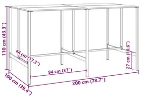 Τραπέζι Μπαρ Μαύρο 200x100x110 εκ. Ατσάλι με Ηλ. Βαφή Πούδρας - Μαύρο