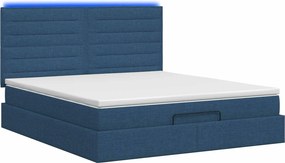 vidaXL Κρεβάτι Ottoman με Στρώμα και LED Μπλε 140 x 190 cm Ύφασμα