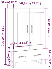 Ντουλάπα Μαύρη 69,5 x 31 x 115 εκ. από Επεξεργασμένο Ξύλο - Μαύρο