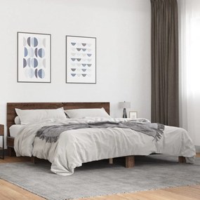 vidaXL Πλαίσιο Κρεβατιού Καφέ Δρυς 200x200 εκ. Επεξ. Ξύλο & Μέταλλο