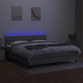 vidaXL Κρεβάτι Boxspring με Στρώμα &amp; LED Αν.Γκρι 180x200 εκ Υφασμάτινο