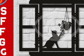 Σετ των 2 Intra απο ξύλο plywood 3mm-4mm πάχος Γάτα σε παράθυρο 3d τυπωμένη διακόσμηση τοίχου Δίασταση 40x40 cm INTRAFABR-65264737