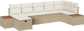 vidaXL Σετ Καναπέ Κήπου με μαξιλάρι 7 pcs Μπεζ Πολυ ράταν