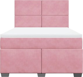 vidaXL Κρεβάτι Boxspring με Στρώμα Ροζ 140x190 εκ. Βελούδινο