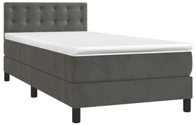 vidaXL Κρεβάτι Boxspring με Στρώμα Σκούρο Γκρι 100x200 εκ. Βελούδινο