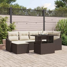 vidaXL Σετ Καναπέ Κήπου με μαξιλάρι 7 pcs Καφέ και κρεμ