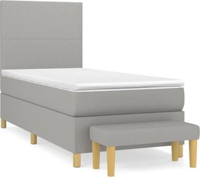 vidaXL Κρεβάτι Boxspring με Στρώμα Ανοιχτό Γκρι 100x200 εκ. Υφασμάτινο