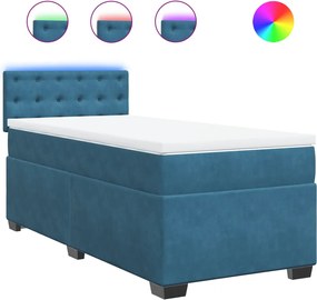vidaXL Κρεβάτι Boxspring με Στρώμα Μπλε 90x190 εκ. Βελούδινο