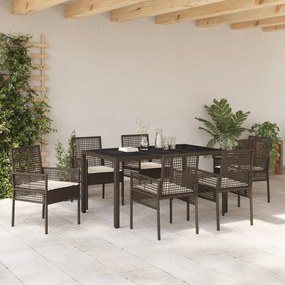 vidaXL Σετ Τραπεζαρίας Κήπου 7 Τεμαχίων με Μαξιλάρια Καφέ Πολυ-Ράτταν