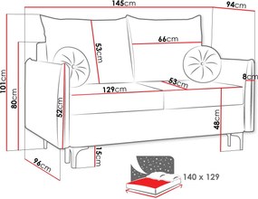 Καναπές - κρεβάτι Leon small-Gkri - 145.00Χ94.00Χ101.00cm