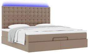 vidaXL Οθωμανικό κρεβάτι με στρώμα & LEDs Cappucino Faux Leather