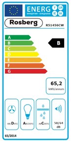 Απορροφητήρας Rosberg R51456CW, 140W, 1 μοτέρ, Διακοσμητικός, 60 cm, 650 m3/h, Φίλτρα αλουμινίου, Λευκό