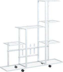 vidaXL Ανθοστήλη με Ρόδες Λευκή 94,5 x 25 x 92,5 εκ. Μεταλλική