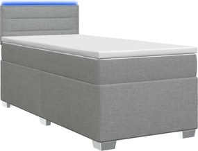vidaXL Κρεβάτι Box Spring με Στρώμα και LED Ανοιχτό γκρι 90 x 200 cm