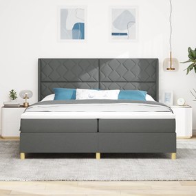 vidaXL κρεβάτι Box Spring με στρώμα και LED  γκρι σκούρο 200x200 εκ ύφασμα