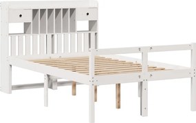 vidaXL Κρεβάτι Βιβλιοθήκη Χωρίς Στρώμα Λευκό 135x190 εκ Μασίφ Πεύκο