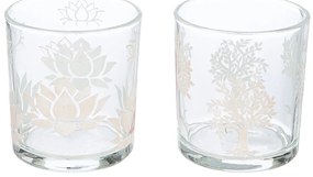 Φανάρι Καταιγίδας Cylindrical &quot;Namaste&quot; Δέντρο Motif Lotus Motif Yoga Motif Γυάλινο Brown Clear PU 18 Pcs. Assorted H. c