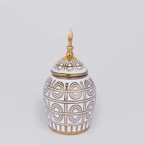 Βάζο Κεραμικό Με Καπάκι 752-20351 15x15x28cm White-Gold Estheti Home Κεραμικό
