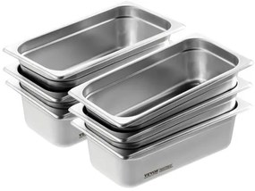 VEVOR 6 Pack 1/3 Size Hotel Pans Steam Table Pan Stainless Steel 4" Deep