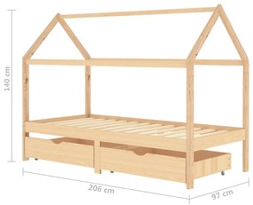 Πλαίσιο Κρεβατιού Παιδικό με Συρτάρια 90 x 200 εκ. Ξύλο Πεύκου - Καφέ