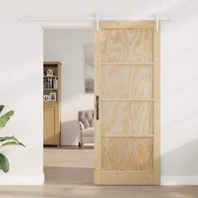 vidaXL Συρόμενη Πόρτα  με Σετ Εξαρτημάτων 86x211 εκ. Συμπαγές Ξύλο Πεύκου