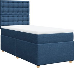 vidaXL Κρεβάτι Boxspring με Στρώμα Μπλε 100 x 200 εκ. Υφασμάτινο