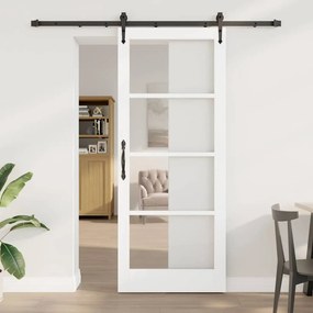 vidaXL Σετ Συρόμενης Πόρτας με Εξαρτήματα Λευκό 86x211 εκ. Συμπαγές Ξύλο Πεύκο