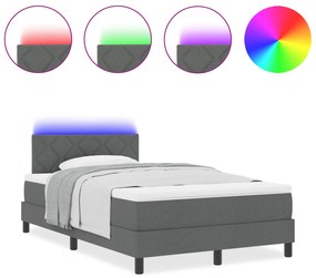 vidaXL Κρεβάτι με σπαστό κουβούκλιο με Στρώμα & LED Σκούρο Γκρι 120x190 εκ. Ύφασμα