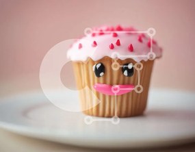 Σετ των 2 Intra Συλλεκτικό Ξύλινο Παζλ Plywood  4mm - Νόστιμο cupcake με ροζ πάγωμα σε λευκό πιάτο Σε Ξύλινο Κουτί - Διαστάσεις: 10x10 cm – 25 κομμάτια