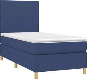 vidaXL Κρεβάτι Boxspring με Στρώμα &amp; LED Μπλε 90x190 εκ. Υφασμάτινο
