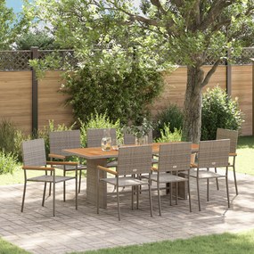 vidaXL Σέτ φαγητού για κήπο 9 pcs Γκρι 190 x 80 x 75 εκ.