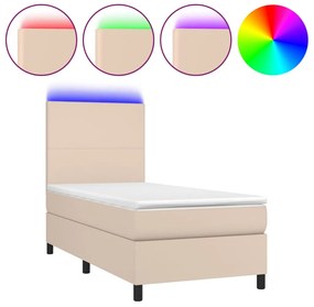 vidaXL Κρεβάτι Boxspring Στρώμα&amp;LED Καπουτσίνο 80x200 εκ. Συνθ. Δέρμα