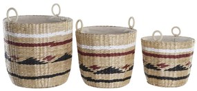 Σετ Καλαθιών DKD Home Decor Λευκό Μαύρο Μπορντό Φυσικό Φυσική ίνα (3 Τεμάχια)