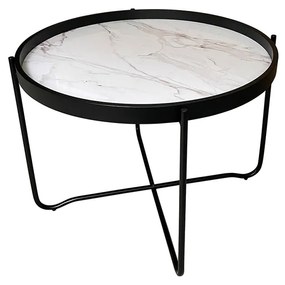 ALABASTER COFFEE TABLE ΛΕΥΚΟ ΜΕ PATTERN ΜΑΥΡΟ D63xH42cm