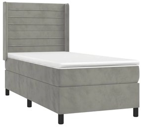 Κρεβάτι Boxspring με Στρώμα Ανοιχτό Γκρι 80x200 εκ. Βελούδινο - Γκρι