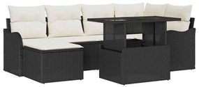 vidaXL Σετ Καναπέ Κήπου με μαξιλάρι 7 pcs Μαύρο Πολυ ράταν