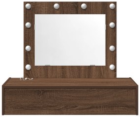 vidaXL Καθρέφτης Ντυσίματος τοίχου με LED φώτα Καφέ Δρυός