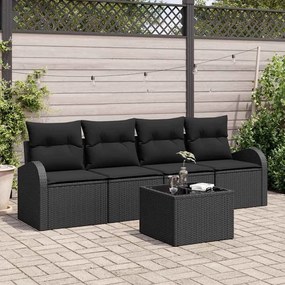 vidaXL Σετ Καναπέ Κήπου 5 pcs Μαύρο 55 x 55 x 37 εκ Πολυ ράταν