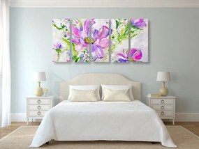 Εικόνα 5 μερών μοντέρνα ζωγραφισμένα καλοκαιρινά λουλούδια
