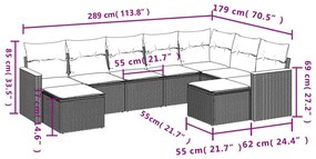 vidaXL Σαλόνι Κήπου Σετ 9 Τεμαχίων Γκρι Συνθετικό Ρατάν με Μαξιλάρια