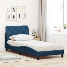 vidaXL Κρεβάτι με Στρώμα Μπλε 90x190 εκ.Υφασμάτινο