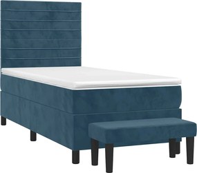 vidaXL Κρεβάτι Boxspring με Στρώμα Σκούρο Μπλε 100x200 εκ. Βελούδινο