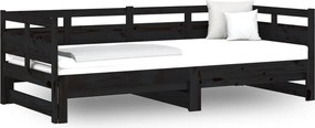vidaXL Καναπές Κρεβάτι Συρόμενος Μαύρος 2x(90x190) εκ. Μασίφ Πεύκο