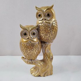 Διακοσμητικό Επιτραπέζιο Κουκουβάγιες Κεραμικό Χρυσό 10x6x19εκ. ESTHETI 752-11529