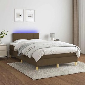 vidaXL Κρεβάτι Boxspring με Στρώμα &amp; LED Σκ.Καφέ 120x190εκ. Υφασμάτινο