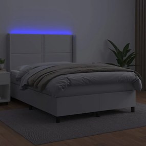 Κρεβάτι Boxspring με Στρώμα &amp; LED Λευκό 140x200 εκ. Συνθ. Δέρμα - Λευκό