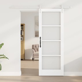 vidaXL Συρόμενη Πόρτα με Σετ Υλικών 'ORKDAL' Λευκό Συμπαγές Ξύλο & Γυαλί