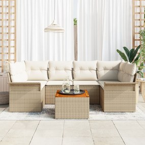 vidaXL Σετ καναπέ κήπου 7 τεμαχίων με μαξιλάρια Μπεζ Ρατάν Ακακία