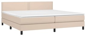 Κρεβάτι Boxspring Στρώμα&amp;LED Καπουτσίνο 200x200 εκ. Συνθ. Δέρμα - Καφέ