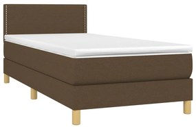 vidaXL Κρεβάτι Boxspring με Στρώμα &amp; LED Σκ.Καφέ 100x200 εκ Υφασμάτινο